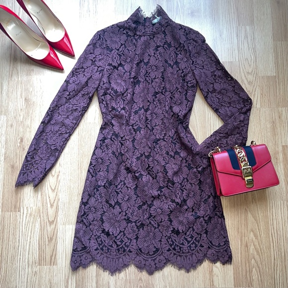 Ganni Jerome long-sleeve lace mini dress in decadent chocolate - Picture 4 of 7
